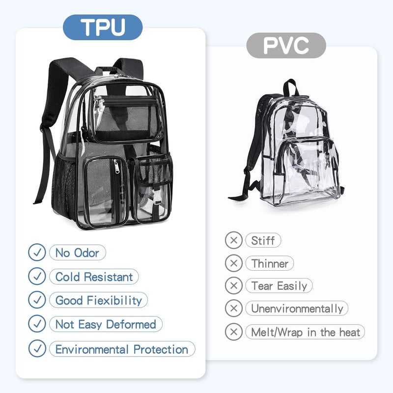 Cusangel Clear X-Large Backpack Heavy Duty Clear BookBag,17.5inch TPU Large Capacity See Through Backpack for Sport Events,Travel,Plastic backpacks for 15age+ - Image 2